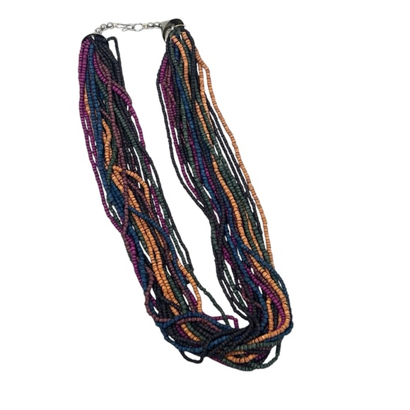 VTG Multi Strand Seed Beaded Multi Colored Boho Necklace - Picture 14 of 15